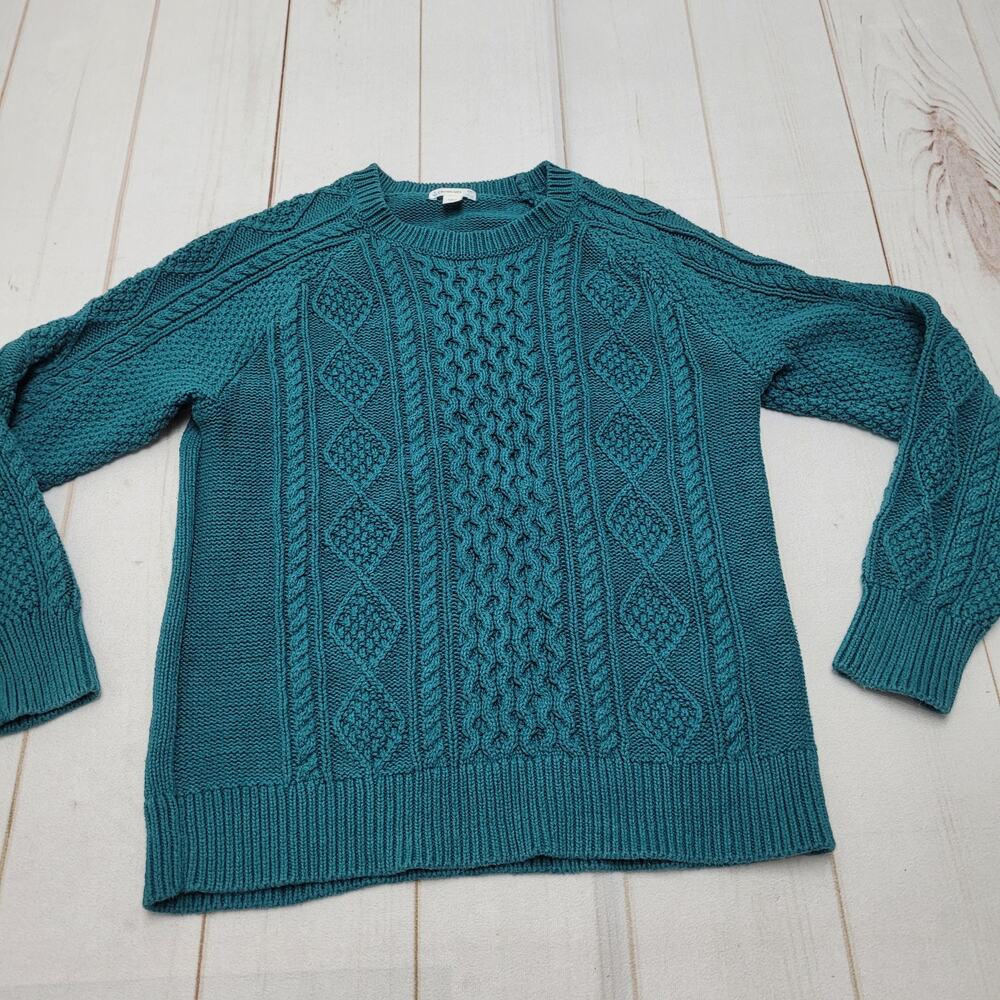 J crew crewcuts cable knit fisherman sweater green blue xl